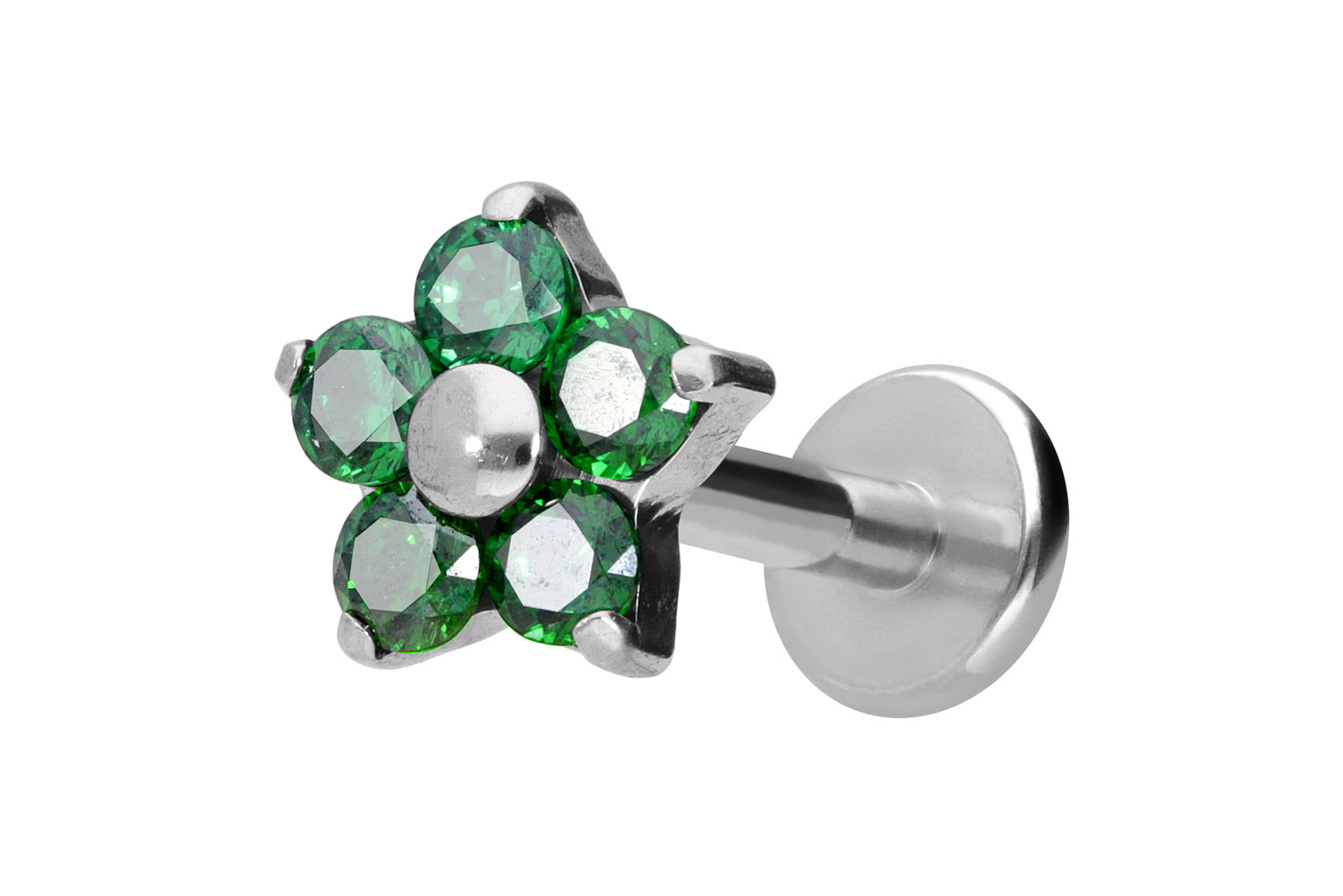 Titan Labret Piercing mit Innengewinde KRISTALLBLUME